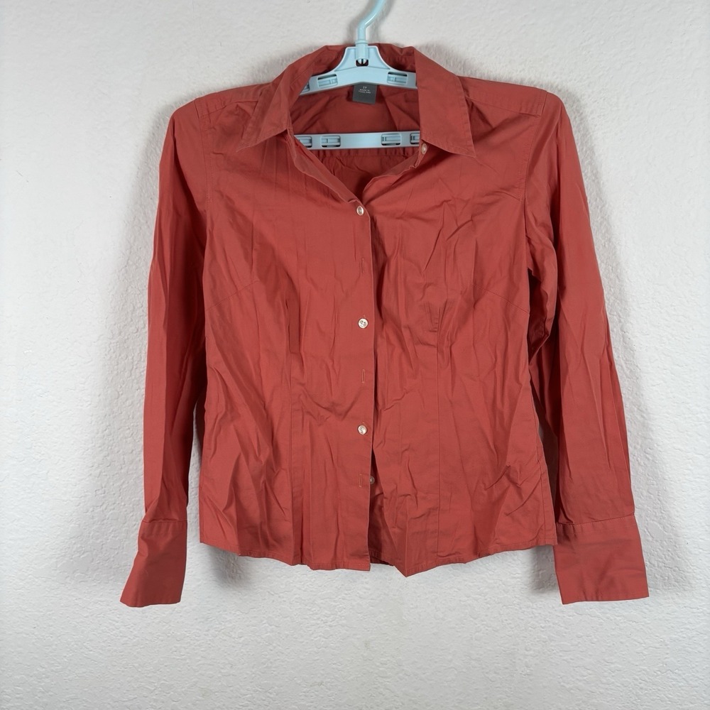 Ann Taylor Womens Button Up Shirt Sz 2P Solid Long Sleeve Comfort Excellent